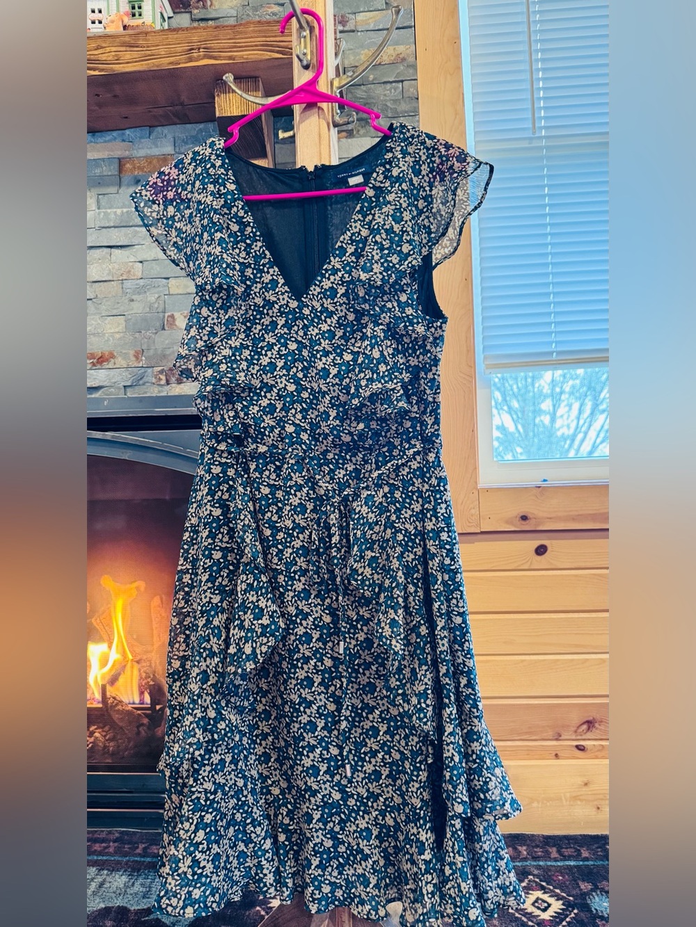 Tommy Hilfiger Teal Floral Wrap-Style Midi Dress